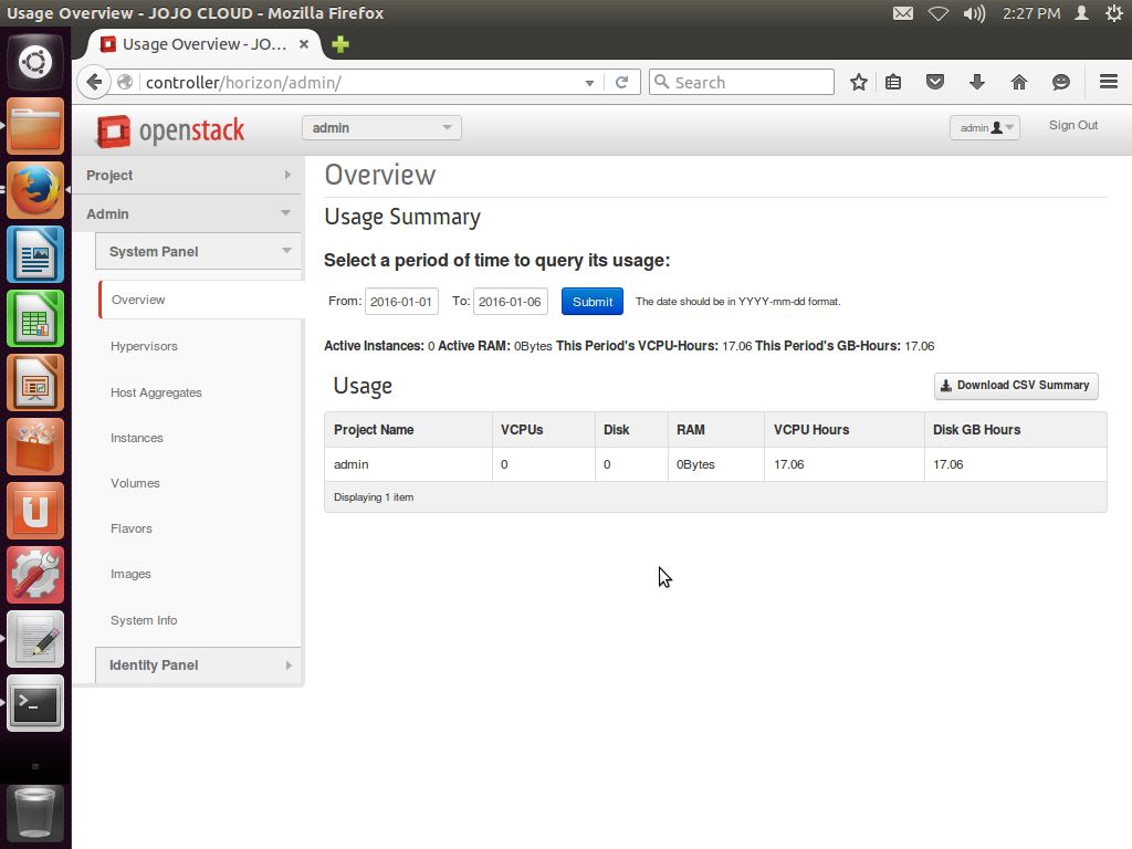 Image of Resource usage area of OpenStack Horizon dashboard